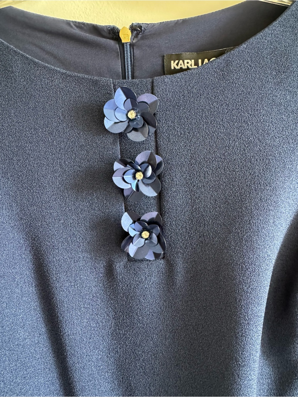 KARL LAGERFELD PARIS Sheath Dress with Delicate Floral Embellishments - Picture 2 of 10